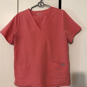 Figs Women's Coral V-Neck Short Sleeve Top